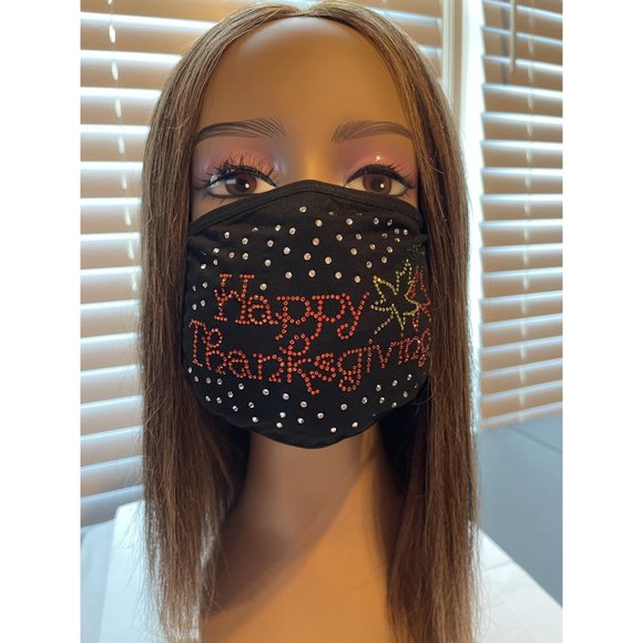 Happy Thanksgiving Bling Rhinestone Face Mask - Picture 4 of 10
